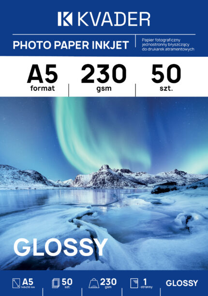 PAPIER 15x21 DO ZDJĘĆ FOTO A5 POŁYSK 230g 50szt do drukarki atramentowej